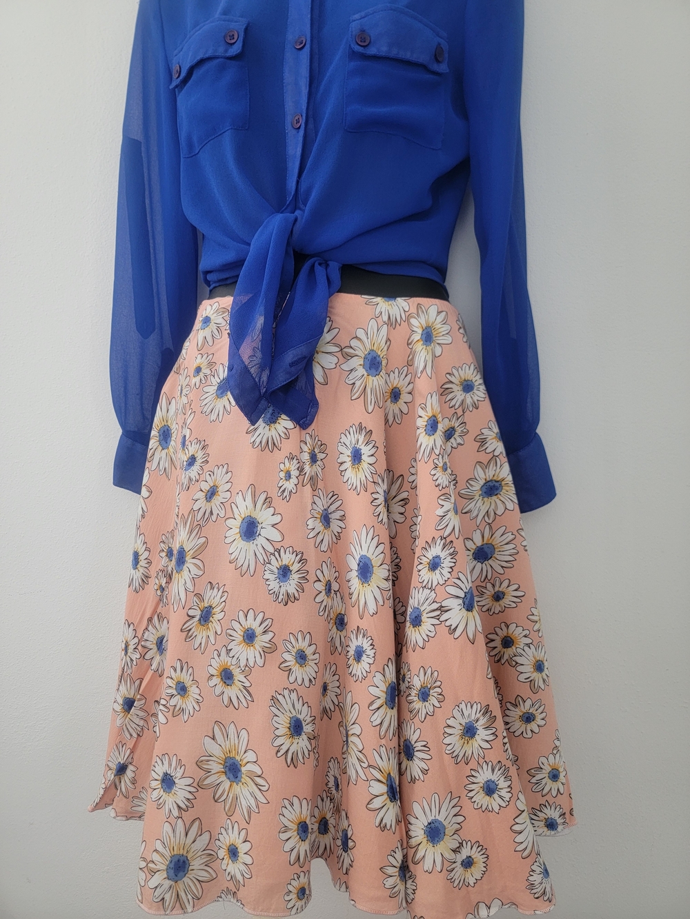 Women's Peach Daisy Print A-Line Skirt - Peach Floral